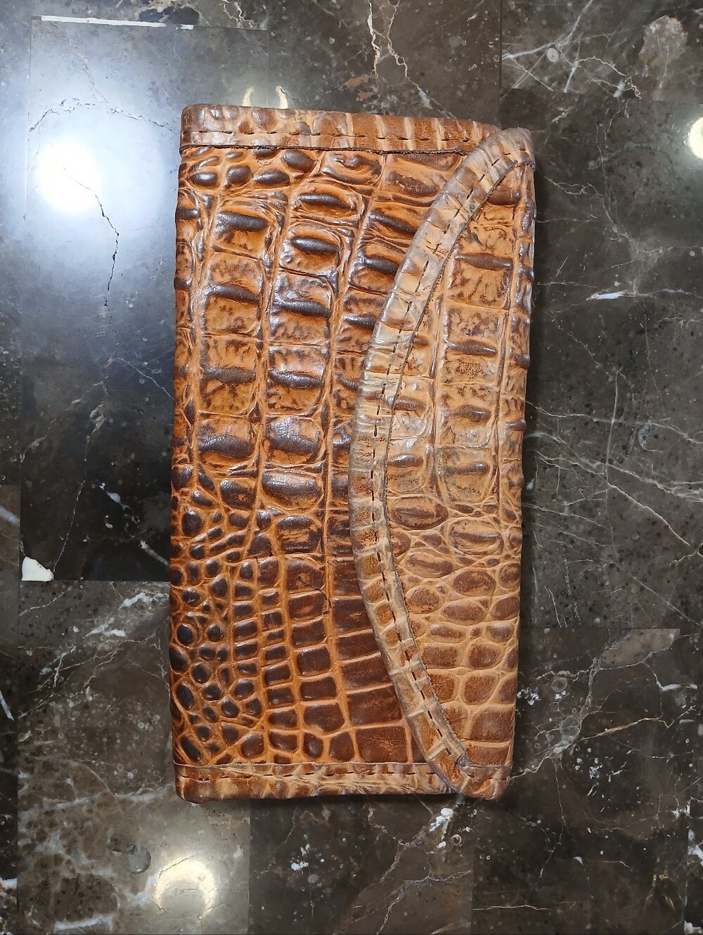 Vintage Croc-Embossed Long Wallet
